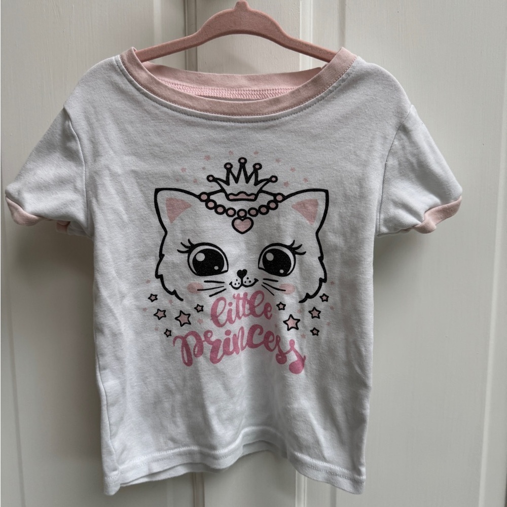Daughter Queen 4t Girls Cat Little Princess Short Sleeve Pajama Top Shirt White